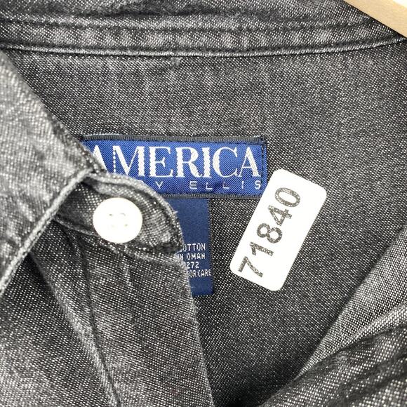 PERRY ELLIS Shirt Mens L AMERICA Denim Cotton Long Sleeve Button Up Black VTG - Picture 13 of 13